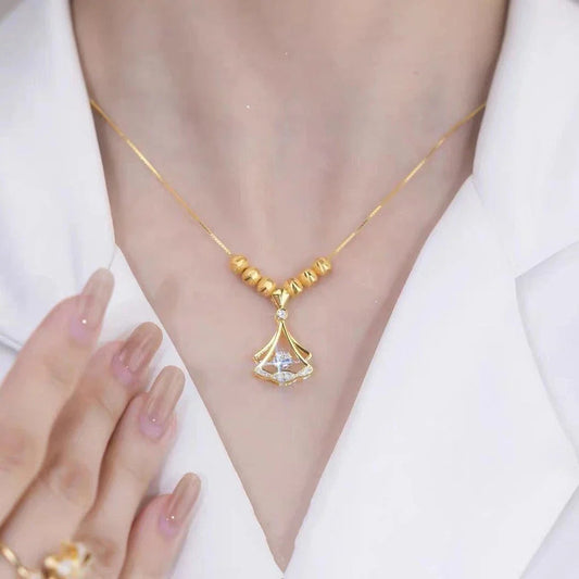 Golden Rhinestone Decor Pendant Necklace