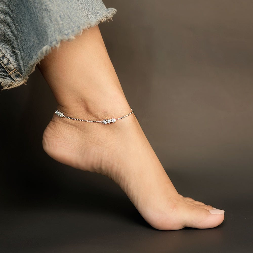 925 Silver/Chandi Star Lightning Anklet